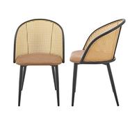 [en.casa] Lot de 2 Chaises de Salle à Manger Cuisine Design Siège Simili Dossier Rotin Pieds en Métal 82 x 56 x 55 cm Marron Noir