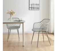 [en.casa] Lot de 2 Chaises de Salle à Manger Modernes Confortables Set de 2 Chaises avec Accoudoirs pour Salon Bureau Plastique Métal 82 x 56 x 52 cm Gris Clair