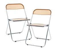 [en.casa] Lot de 2 Chaises Pliantes Ensemble de 2 Sièges de Salle à Manger Set de 2 Chaises pour Invités Cuisine Bureau Acier Chromé Polycarbonate 74 x 46 x 47 cm Orange Transparent