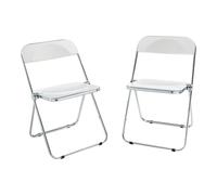 [en.casa] Lot de 2 Chaises Pliantes Ensemble de 2 Sièges de Salle à Manger Set de 2 Chaises pour Invités Cuisine Bureau Acier Chromé Polycarbonate 74 x 46 x 47 cm Blanc