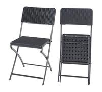 [en.casa] Lot de 2 Chaises Pliantes Extérieur pour Camping Jardin Terrasse Balcon Pêche Plage Ensemble de 2 Chaises Confortables Robustes Résistantes Métal Plastique 81 x 45 x 58 cm Effet Rotin Noir