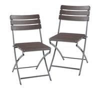 [en.casa] Lot de 2 Chaises Pliantes pour Camping Jardin Terrasse Extérieur Intérieur Set de 2 Chaises Résistantes Métal Plastique HDPE 81 x 46 x 58 cm Effet Bois Marron Foncé