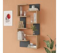 [en.casa] Lot de 2 Étagères Murales avec 4 Tablettes Chacune Rangement Flottant Moderne pour Livres Décoration Chambre Séjour Panneau de Particules 93 x 24 x 15 cm Effet Bois Anthracite