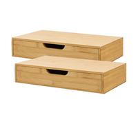 [en.casa] Lot de 2 Étagères Murales Design Intemporel avec Tiroir Intégré Ensemble de 2 Tables de Chevet Suspendues Capacité de Charge 5 kg Bambou 40 x 24 x 8 cm Naturel