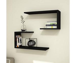 [en.casa] Lot de 2 Étagères Murales Meuble de Rangement Design Capacité de Charge 2 x 5 kg Panneau de Particules 27 x 60 x 20 cm Noir
