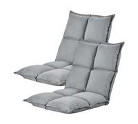 [en.casa] Lot de 2 Fauteuils de Sol Rembourré avec Dossier Réglable 5 Positions Assise Confortable Chaise Longue Peu Encombrant Stable Salon Chambre Polyester Mousse Métal Gris Clair 110 x 55 x 11 cm