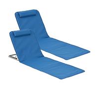 [en.casa] Lot de 2 Matelas de Plage Bain de Soleil avec Dossier Inclinable Structure Solide Ensemble Tapis Rembourrés avec Repose-Tête Sac de Transport Acier Polyester Bleu