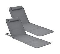 [en.casa] Lot de 2 Matelas de Plage Lit Bain de Soleil avec Dossier Inclinable Structure Solide Ensemble Tapis Rembourrés avec Repose-Tête Sac de Transport Acier Polyester Gris Foncé