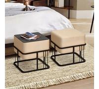 [en.casa] Lot de 2 poufs empilables avec Fonction de Table 2 in 1 Tabouret Carré Repose-Pieds Rembourré Multifonctionnel Élégant pour Salon Séjour Polyester MDF Métal 38 x 38 x 38 cm Beige