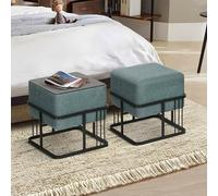 [en.casa] Lot de 2 poufs empilables avec Fonction de Table 2 in 1 Tabouret Carré Repose-Pieds Rembourré Multifonctionnel Élégant pour Salon Séjour Polyester MDF Métal 38 x 38 x 38 cm Vert