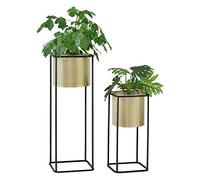 [en.casa] Lot de 2 Supports de Plante Set Cache-Pot Pot de Fleur Bac à Fleurs Vase Métal Tailles Différentes Noir Doré