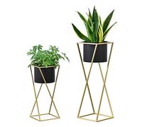 [en.casa] Lot de 2 Supports de Plantes Ensemble Pot de Fleur Set Cache-pot Ensemble Bac à Fleurs Vase Métal Tailles Différentes Doré Noir