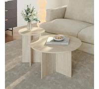 [en.casa] Lot de 2 Tables Basses Gigognes de Tailles Différentes Ensemble de 2 Tables d'Appoint pour Salon Chambre Bureau Panneau de Particules Mélaminé Travertin