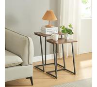 [en.casa] Lot de 2 Tables Basses Gigognes Ensemble de 2 Tables d'Appoint Set de 2 Bouts de Canapé de Tailles Différentes Acier Panneau de Particules Noir Effet Noyer