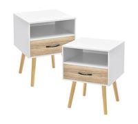 [en.casa] Lot de 2 Tables d'Appoint avec Compartiment de Rangement et Tiroir Table Basse Table de Chevet pour Salon Chambre Panneau de Particules Bois 57 x 42 x 40 cm Blanc Effet Chêne