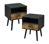 [en.casa] Lot de 2 Tables d'Appoint avec Compartiment de Rangement et Tiroir Table Basse Table de Chevet pour Salon Chambre Panneau de Particules Bois 57 x 42 x 40 cm Noir Effet Bois Foncé