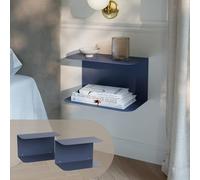 [en.casa] Lot de 2 Tables de Chevet Murales Notodden sur 2 Niveaux avec Bords Arrondis Bout de Canapé Peu Encombrant pour Chambre Salon Bureau 23 x 40 x 23 cm Acier Bleu Foncé