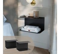 [en.casa] Lot de 2 Tables de Chevet Murales Notodden sur 2 Niveaux avec Bords Arrondis Bout de Canapé Peu Encombrant pour Chambre Salon Bureau 23 x 40 x 23 cm Acier Noir