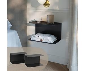 [en.casa] Lot de 2 Tables de Chevet Murales Notodden sur 2 Niveaux avec Bords Arrondis Bout de Canapé Peu Encombrant pour Chambre Salon Bureau 23 x 40 x 23 cm Acier Noir