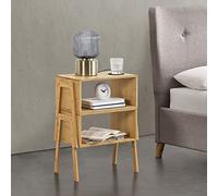 [en.casa] Lot de 2 Tables de Nuit Empilables Set de Table d'Appoint Ensemble de Chevet avec Etagères Petit Rangement pour Chambre Bambou 42 x 44 x 29 cm Naturel