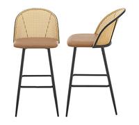[en.casa] Lot de 2 Tabourets de Bar pour Cuisine Salle à Manger avec Dossier Rotin Siège Rembourré Simili Pieds en Métal 102 x 44 x 63 cm Marron Noir