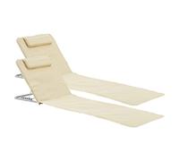 [en.casa] Lot de 2 Tapis de Plage Bain de Soleil avec Dossier Inclinable avec Repose-Tête Sac de Transport Acier Polyester 160 x 49 cm Beige