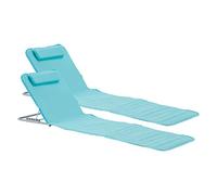 [en.casa] Lot de 2 Tapis de Plage Bain de Soleil avec Dossier Inclinable avec Repose-Tête Sac de Transport Acier Polyester 160 x 49 cm Turquoise
