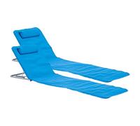 [en.casa] Lot de 2 Tapis de Plage Bain de Soleil avec Dossier Inclinable avec Repose-Tête Sac de Transport Acier Polyester 160 x 49 cm Bleu