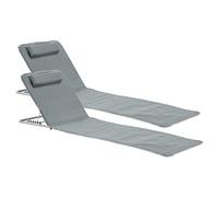 [en.casa] Lot de 2 Tapis de Plage Bain de Soleil avec Dossier Inclinable avec Repose-Tête Sac de Transport Acier Polyester 160 x 49 cm Gris Foncé