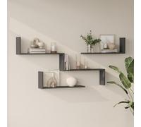 [en.casa] Lot de 3 Étagères Murales avec Éléments Combinables Rangement Flottant Pratique Moderne pour Livres Décoration Chambre Cuisine Séjour Panneau de Particules 75 x 142 x 15 cm Anthracite