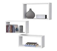 [en.casa] Lot de 3 Étagères Murales Design Set d'Étagères Flottantes Stylées de Tailles Différentes Capacité de Charge 5 kg Panneau de Particules Mélaminé Blanc Mat