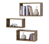 [en.casa] Lot de 3 Étagères Murales Design Set d'Étagères Flottantes Stylées de Tailles Différentes Capacité de Charge 5 kg Panneau de Particules Mélaminé Bois Foncé