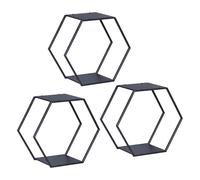 [en.casa] Lot de 3 Étagères Murales en Forme de Nid d'abeille Ensemble de 3 Meubles de Rangement Design pour Salon Chambre Cuisine Salle de Bain Acier 32 x 37 x 19 cm Noir