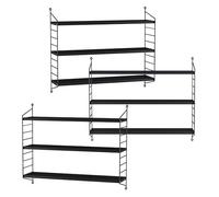 [en.casa] Lot de 3 Étagères Murales Meuble de Rangement Flottant à 3 Niveaux avec Cadre Stable Style Industriel Élégant pour Cuisine Salon Chambre Salle de Bains Acier 50 x 60 x 15 cm Noir