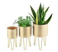[en.casa] Lot de 3 Supports de Plante Design Ensemble Porte-Plantes Cache-Pot Pot de Fleur Bac à Fleurs Vase Métal Tailles Différentes Laiton