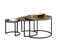 [en.casa] Lot de 3 Tables Basses Gigognes Rondes Tables de Salon Tables d'appoint Panneau de Particules Acier Revêtu par Poudre Tailles Différentes Effet Bois Foncé Noir Mat