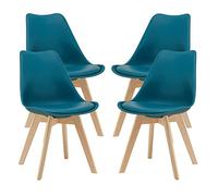 [en.casa] Lot de 4 chaises de Salle à Manger avec Siège Confortable et Rembourré Chaise de Salon Scandinave Construction Robuste Coque Plastique Similicuir Hêtre 82 x 49 x 54 cm Turquoise
