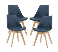 [en.casa] Lot de 4 chaises de Salle à Manger avec Siège Confortable et Rembourré Chaise de Salon Scandinave Construction Robuste Coque Plastique Similicuir Hêtre 82 x 49 x 54 cm Bleu