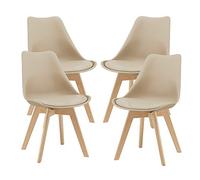 [en.casa] Lot de 4 chaises de Salle à Manger avec Siège Confortable et Rembourré Chaise de Salon Scandinave Construction Robuste Coque Plastique Similicuir Hêtre 82 x 49 x 54 cm Beige