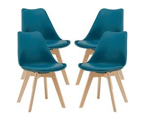 [en.casa] Lot de 4 chaises de Salle à Manger avec Siège Confortable et Rembourré Chaise de Salon Scandinave Construction Robuste Coque Plastique Similicuir Hêtre 82 x 49 x 54 cm Turquoise