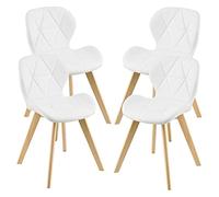 [en.casa] Lot de 4 Chaises de Salle à Manger Design Intemporel Set de 4 Fauteuils Rembourrés pour Cuisine Salle à Manger Salon Capacité 120 kg Simili Bois de Hêtre 78 x 47 x 52 cm Blanc