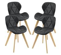 [en.casa] Lot de 4 Chaises de Salle à Manger Design Intemporel Set de 4 Fauteuils Rembourrés pour Cuisine Salle à Manger Salon Capacité 120 kg Simili Bois de Hêtre 78 x 47 x 52 cm Noir