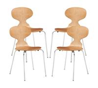 [en.casa] Lot de 4 chaises de Salle à Manger Empilables avec Siège Confortable Construction Robuste Capacité 150 kg Salon Bureau Coque Contreplaqué de Bouleau Métal 80 x 47 x 48 cm Effet Noyer Chrome