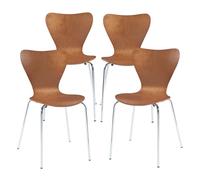 [en.casa] Lot de 4 chaises de Salle à Manger Empilables avec Siège Confortable Construction Robuste Capacité 150 kg Salon Bureau Coque Contreplaqué de Bouleau Métal 80 x 48 x 46 cm Effet Noyer Chrome
