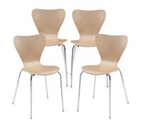 [en.casa] Lot de 4 chaises de Salle à Manger Empilables avec Siège Confortable Construction Robuste Capacité 150 kg pour Salon Bureau Coque Contreplaqué de Bouleau Métal 80 x 48 x 46 cm Naturel Chrome