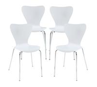 [en.casa] Lot de 4 chaises de Salle à Manger Empilables avec Siège Confortable Construction Robuste Capacité 150 kg pour Salon Bureau Coque Contreplaqué de Bouleau Métal 80 x 48 x 46 cm Blanc Chrome