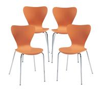 [en.casa] Lot de 4 chaises de Salle à Manger Empilables avec Siège Confortable Construction Robuste Capacité 150 kg pour Salon Bureau Coque Contreplaqué de Bouleau Métal 80 x 48 x 46 cm Orange Chrome