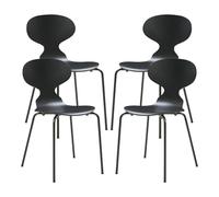 [en.casa] Lot de 4 chaises de Salle à Manger Empilables avec Siège Confortable Construction Robuste Capacité 150 kg pour Salon Bureau Coque Contreplaqué de Bouleau Métal 80 x 47 x 48 cm Noir