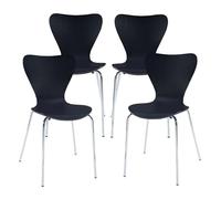 [en.casa] Lot de 4 chaises de Salle à Manger Empilables avec Siège Confortable Construction Robuste Capacité 150 kg pour Salon Bureau Coque Contreplaqué de Bouleau Métal 80 x 48 x 46 cm Noir Chrome
