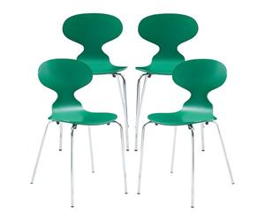 [en.casa] Lot de 4 chaises de Salle à Manger Empilables avec Siège Confortable Construction Robuste Capacité 150 kg Salon Bureau Coque Contreplaqué de Bouleau Métal 80 x 47 x 48 cm Vert Chrome